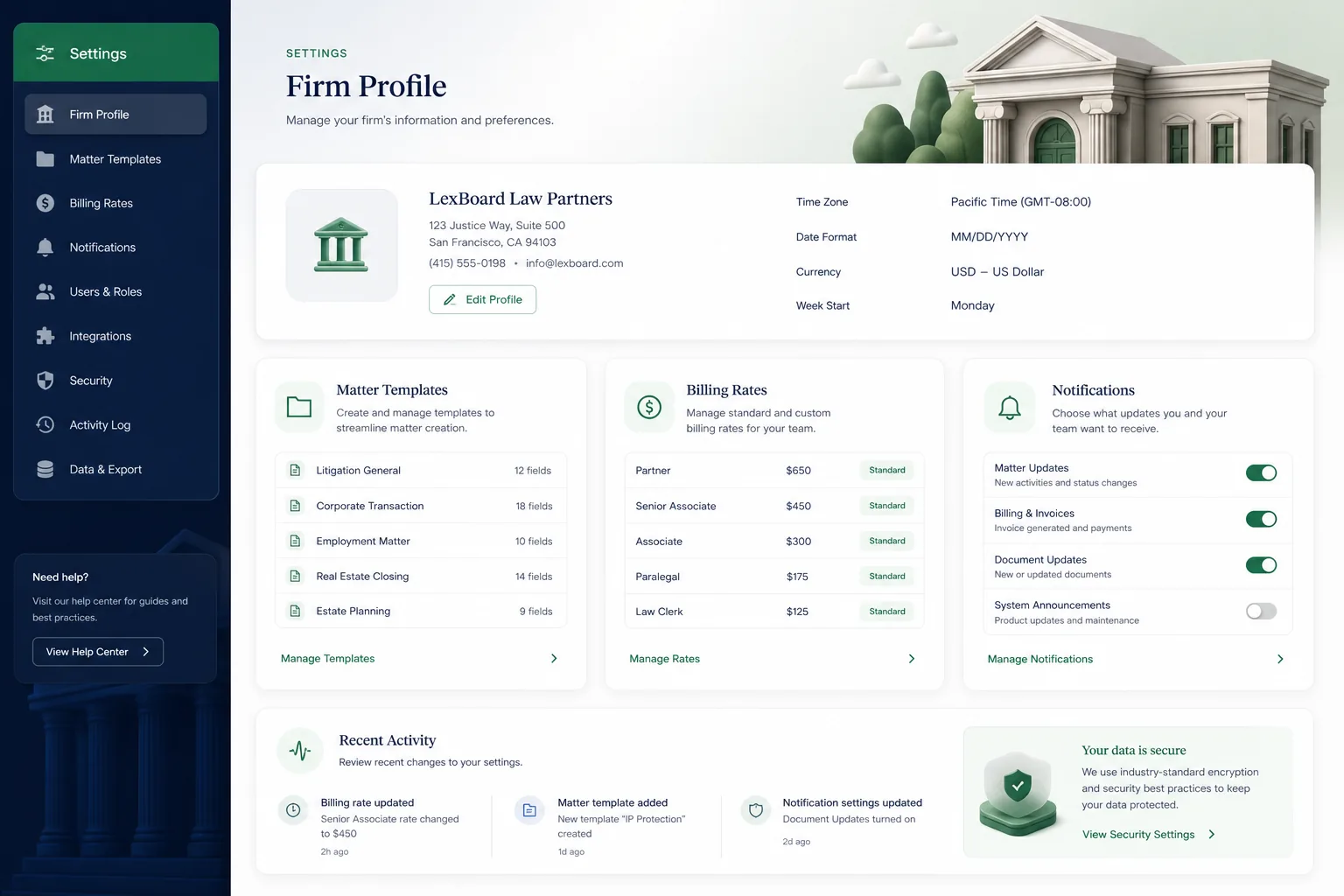 Law Firm Case Management System — settings and configuration