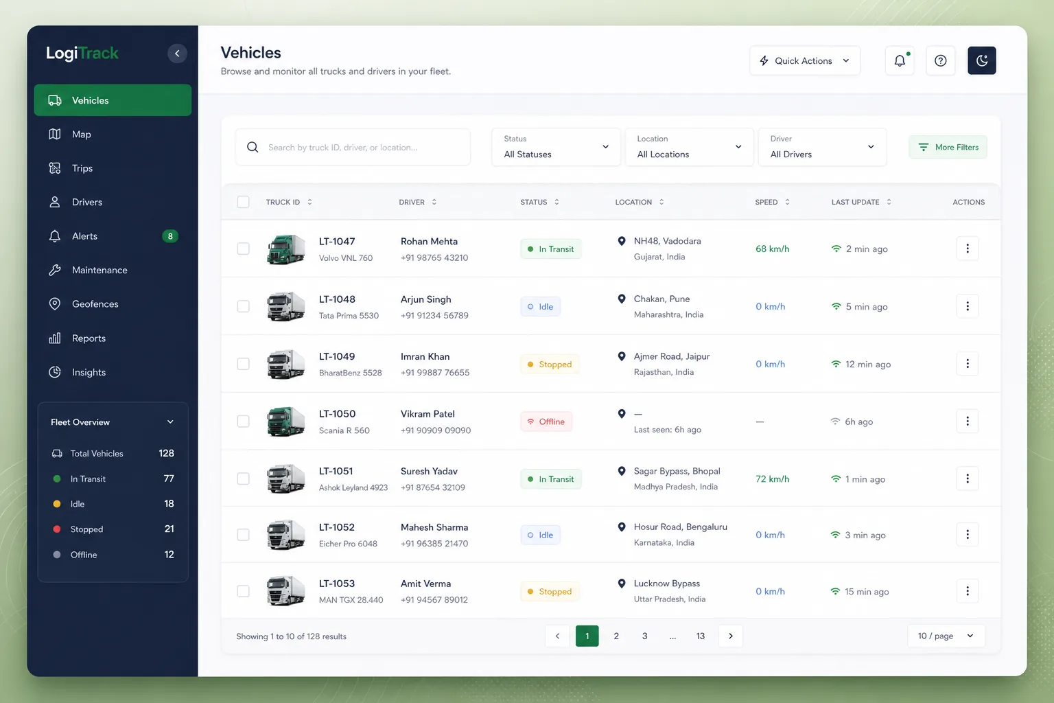 Real-Time Bus Tracking Platform — browse and list view
