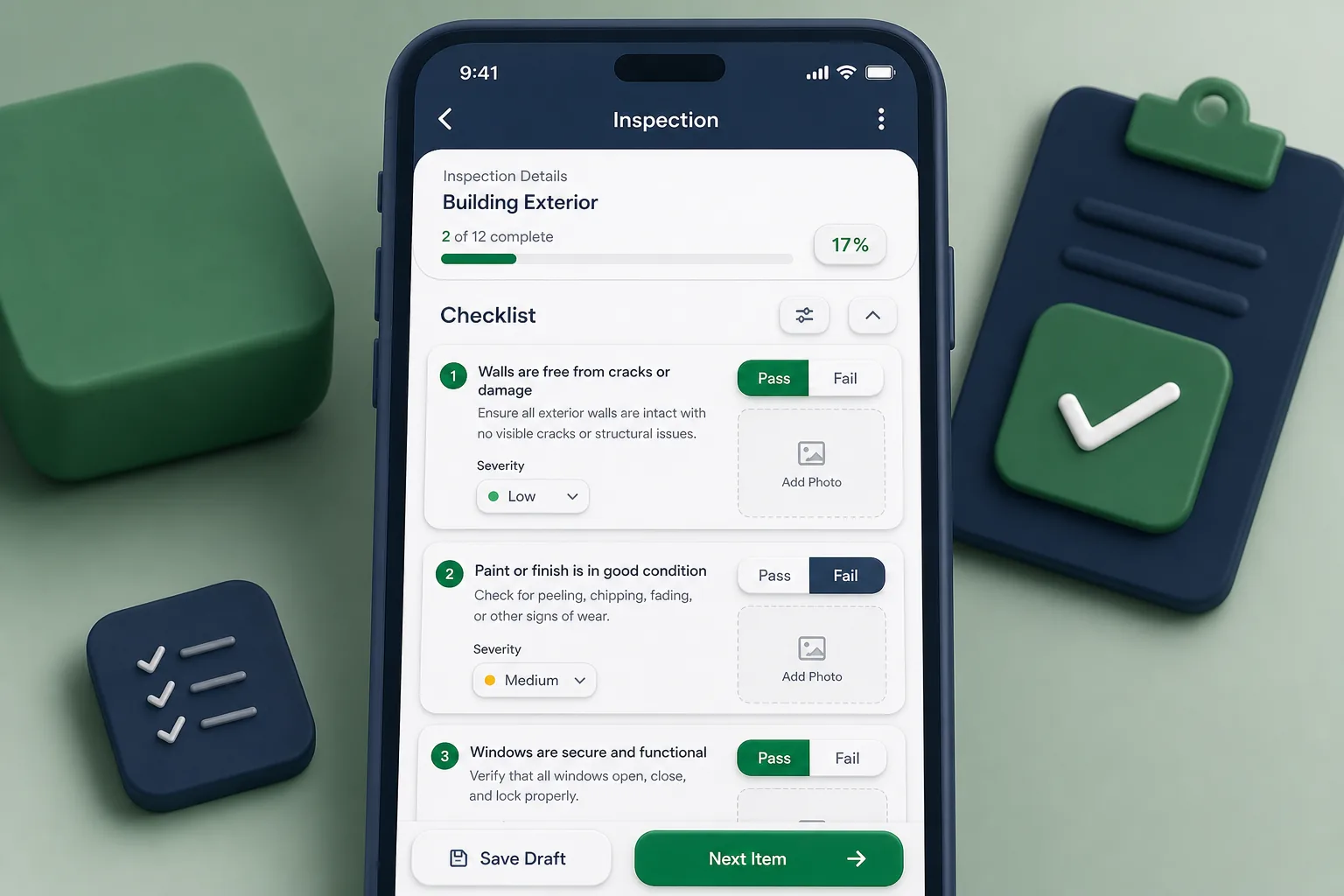 Offline Site Inspection App — core workflow screen