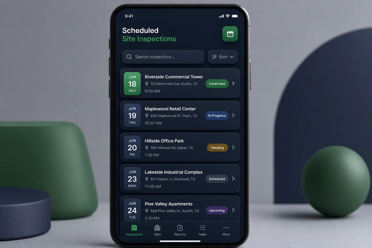 Offline Site Inspection App — browse and list view