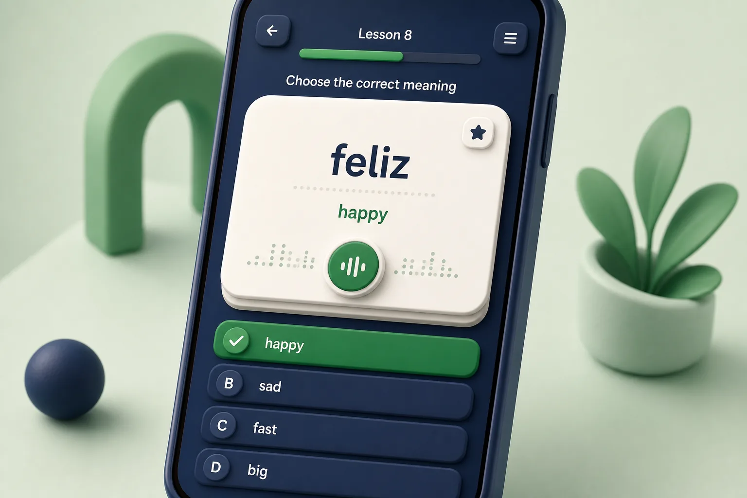Language Learning App with Speech Scoring — core workflow screen