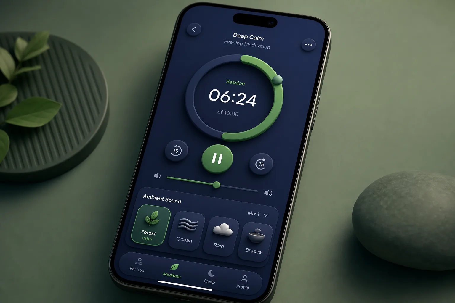 Meditation and Sleep Stories App — core workflow screen