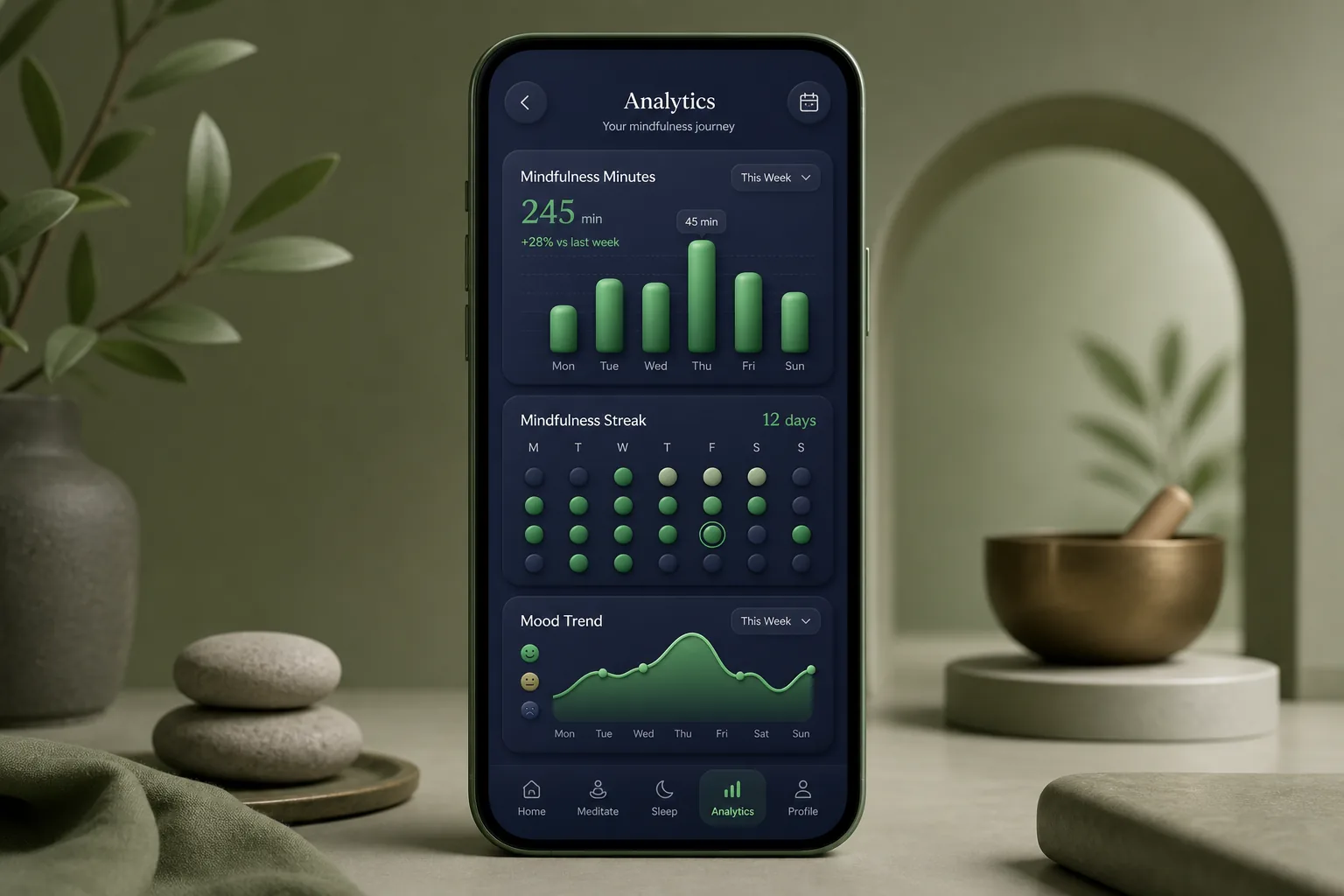 Meditation and Sleep Stories App — analytics and reporting
