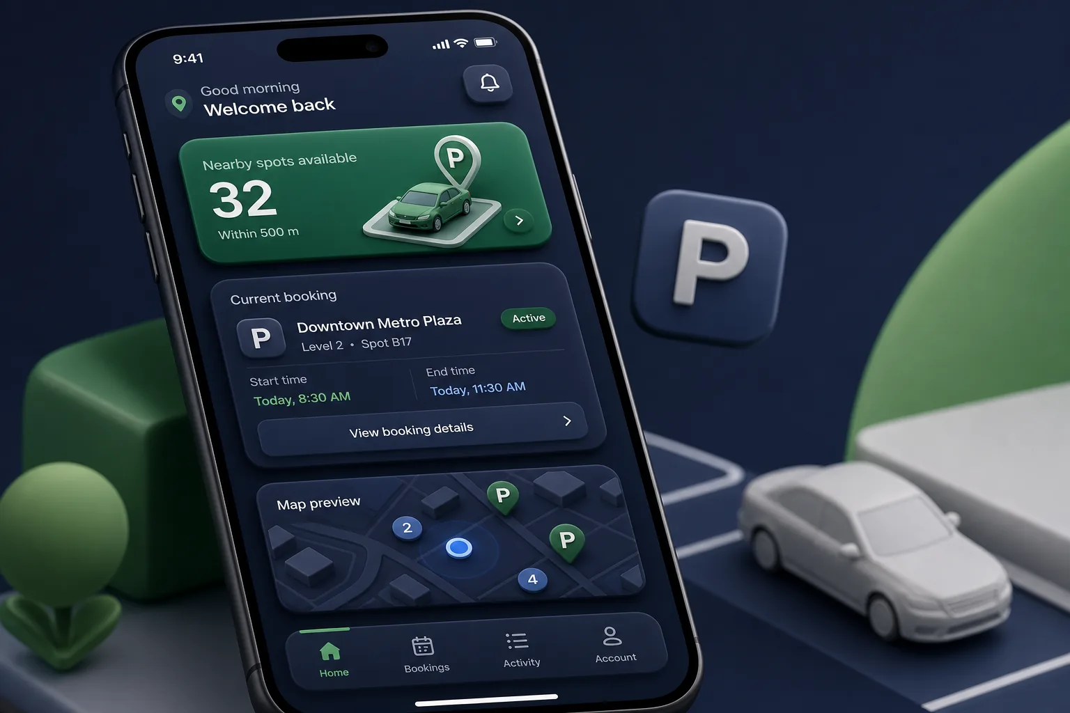 Smart Parking App with ANPR Entry — dashboard overview