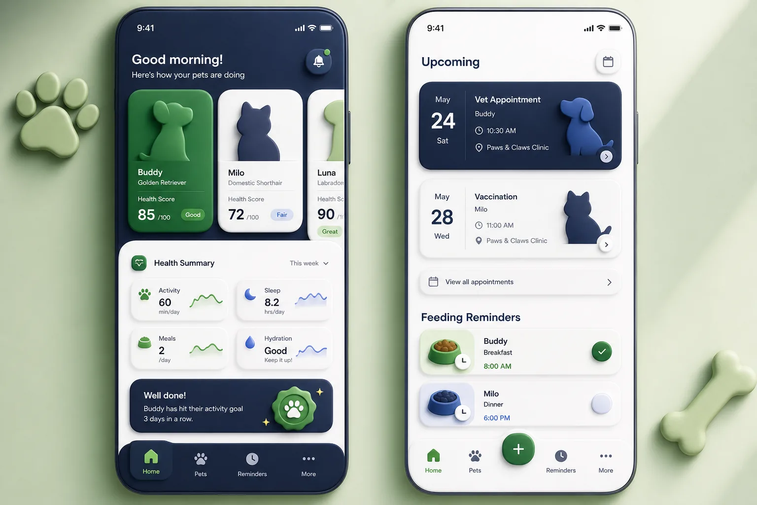 Pet Care App with Vet and Sitter Booking — dashboard overview