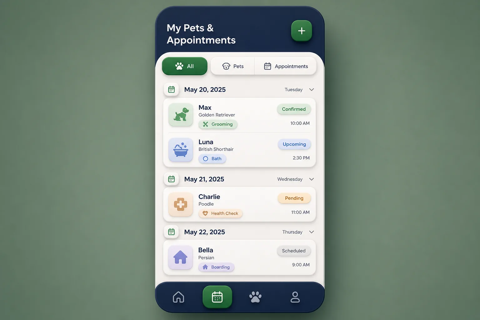 Pet Care App with Vet and Sitter Booking — browse and list view