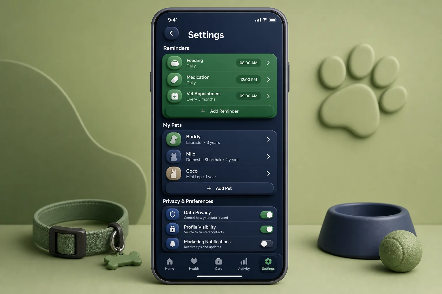 Pet Care App with Vet and Sitter Booking — settings and configuration