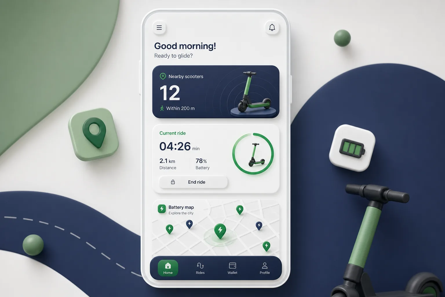 E-Scooter Sharing App with Geofencing — dashboard overview