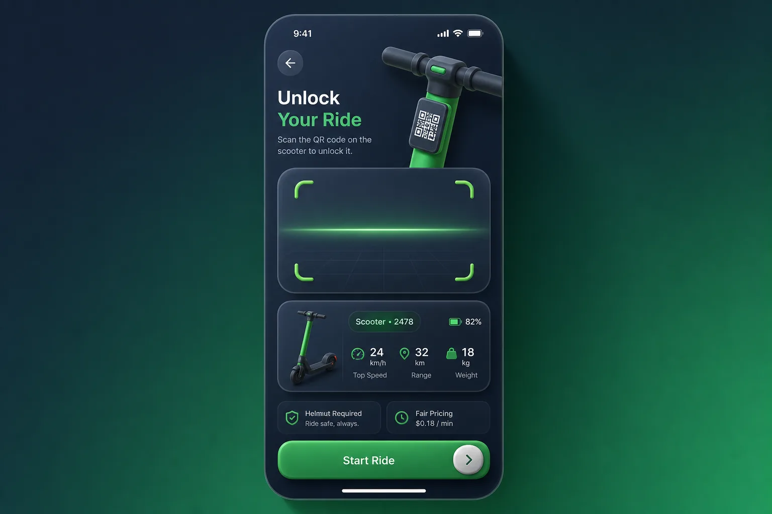 E-Scooter Sharing App with Geofencing — core workflow screen