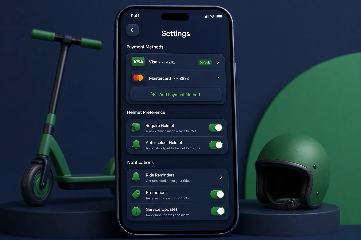 E-Scooter Sharing App with Geofencing — settings and configuration