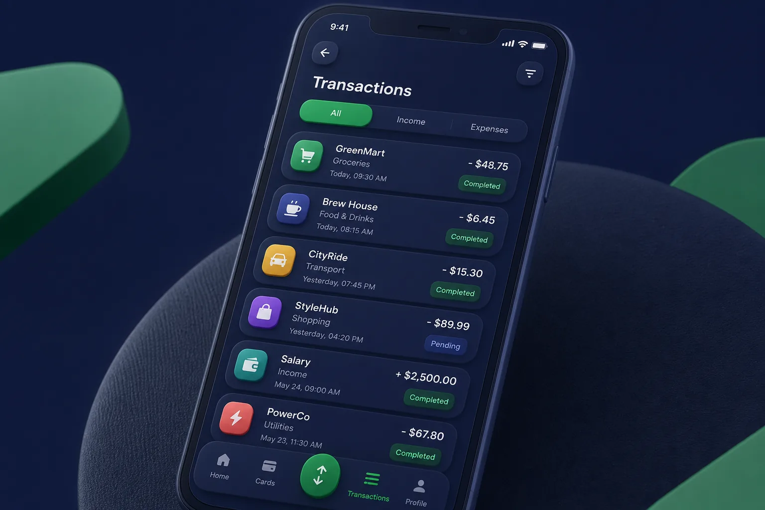 Digital Wallet with QR Pay and Cards — browse and list view