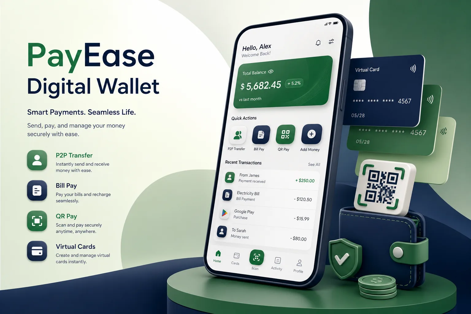 Digital Wallet with QR Pay and Cards