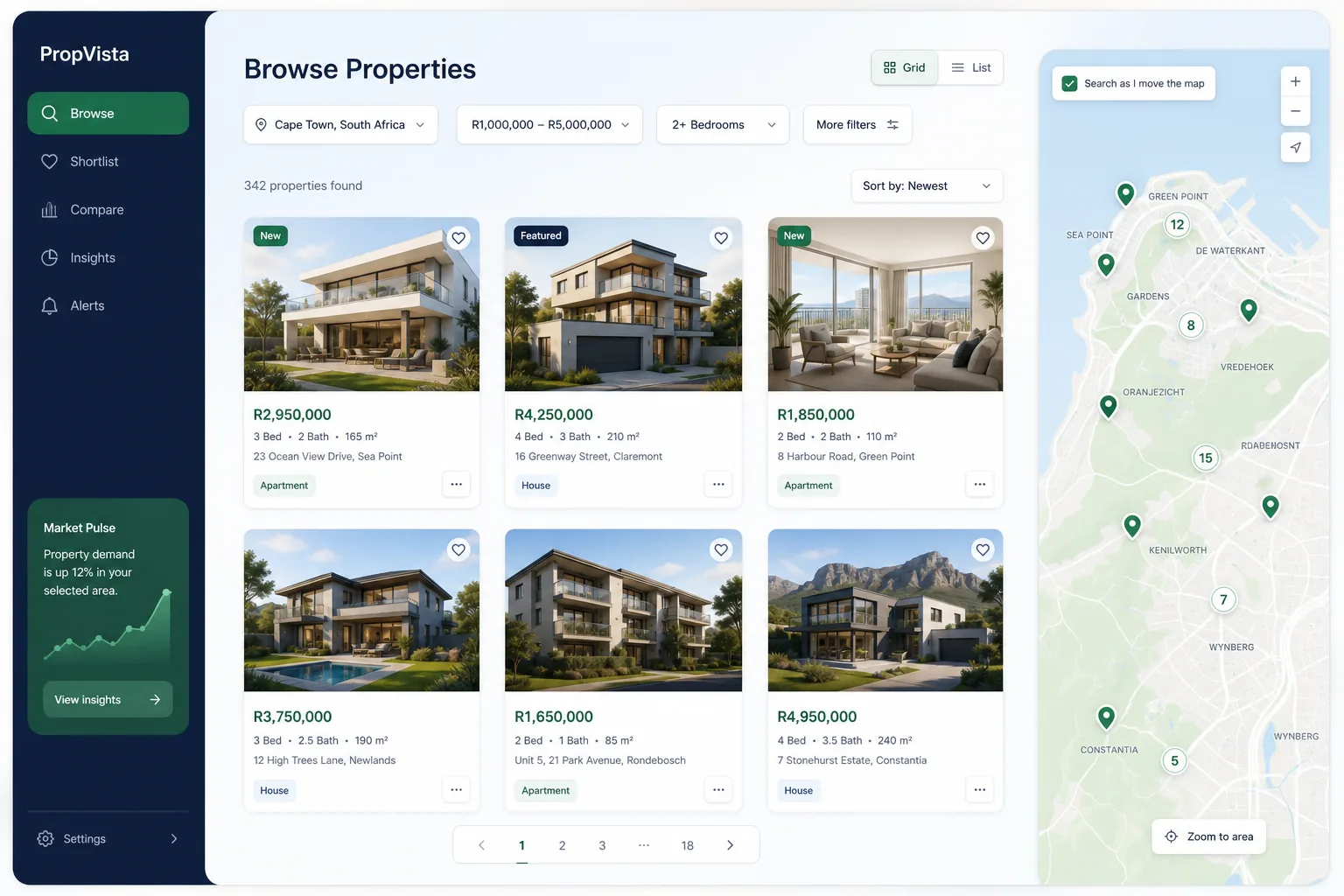 Puurspane Real Estate Platform — browse and list view