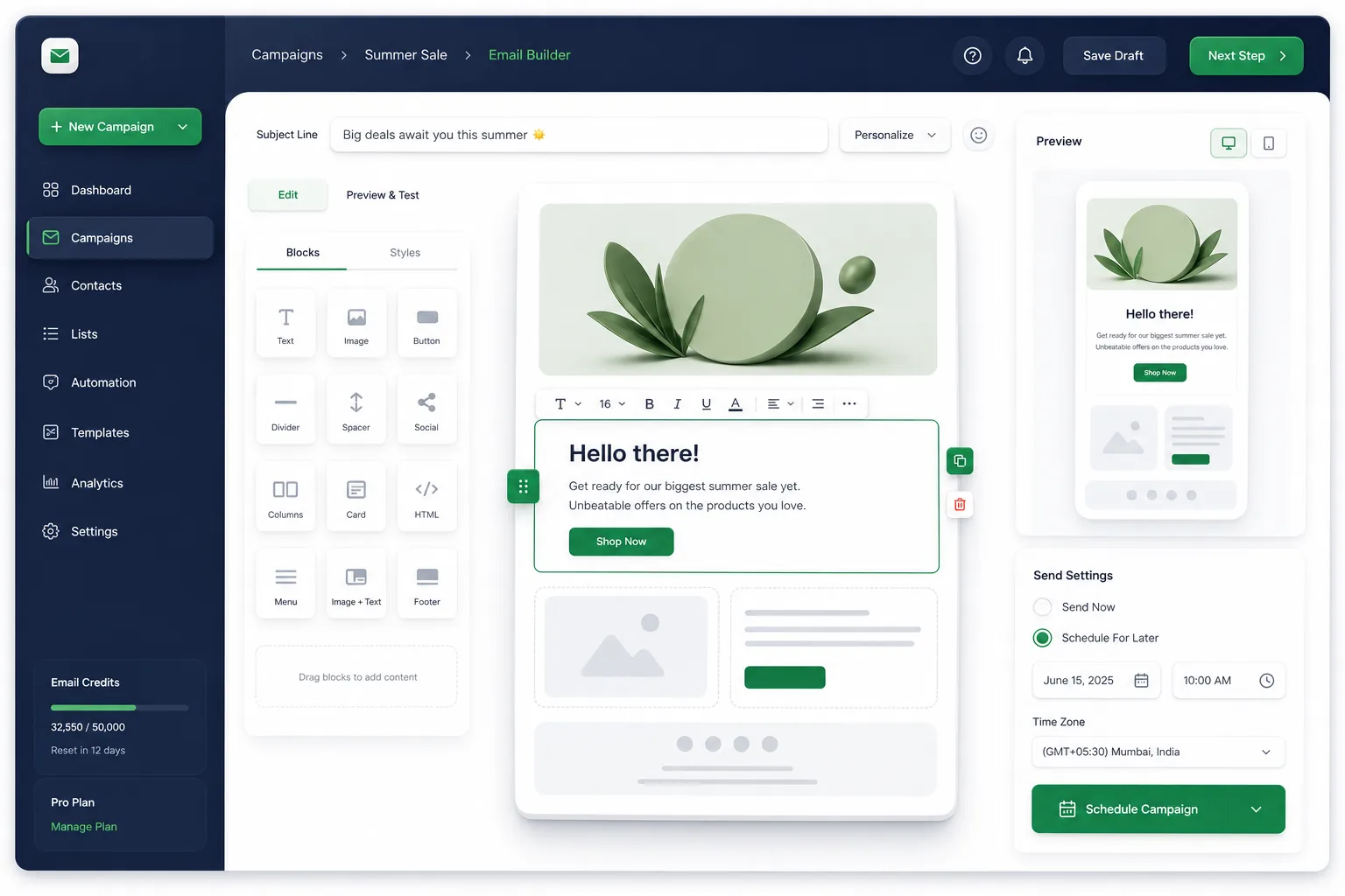 IntelliSMS Business Messaging Platform — core workflow screen