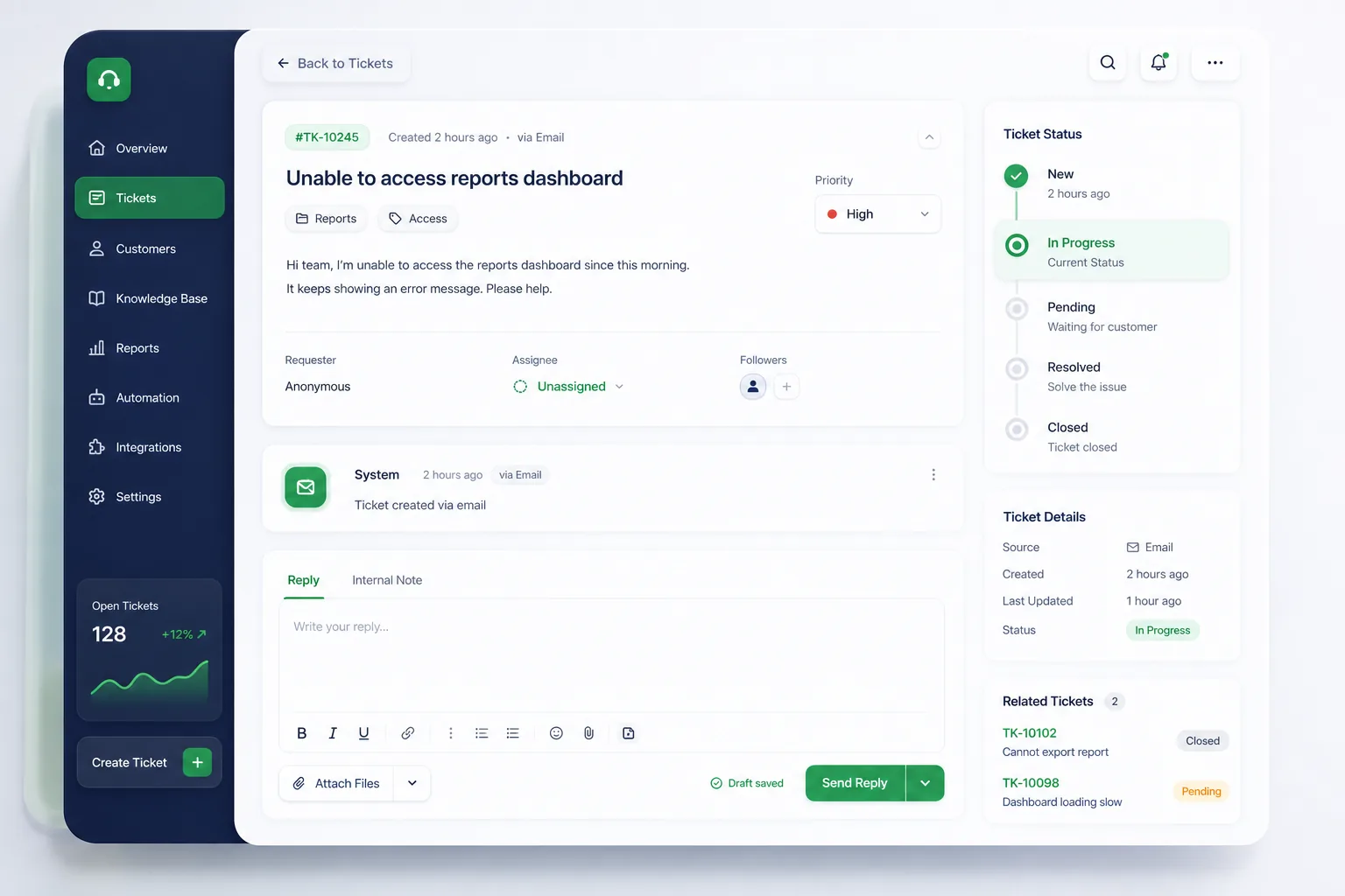 Omnichannel Helpdesk SaaS — core workflow screen