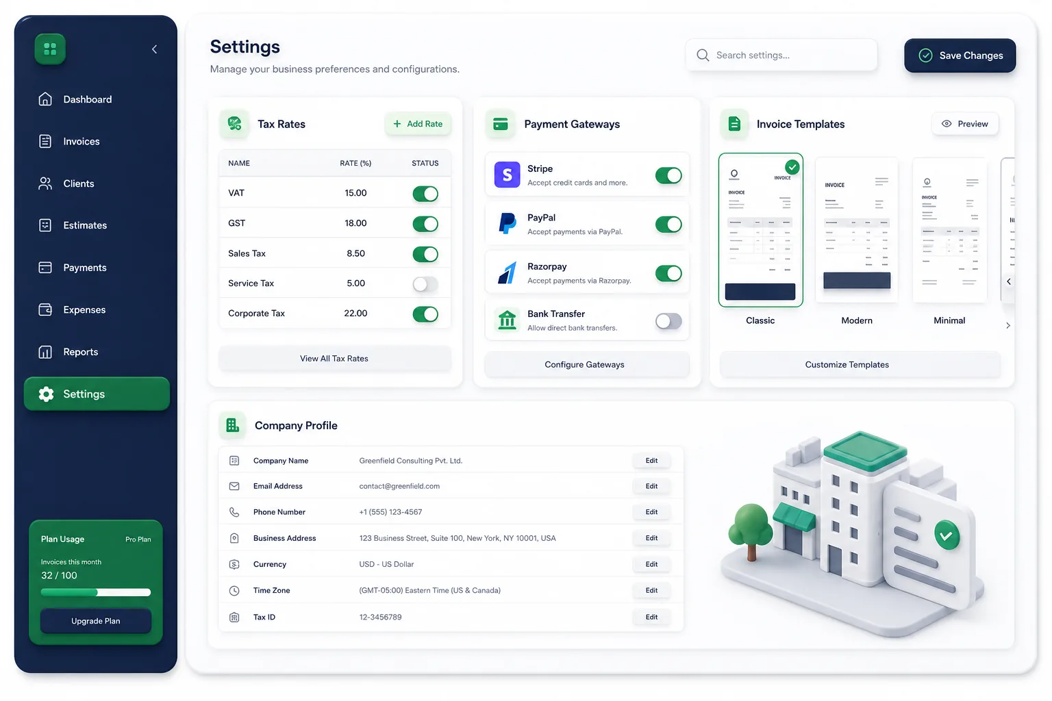 Azure-Hosted Business Management SaaS — settings and configuration