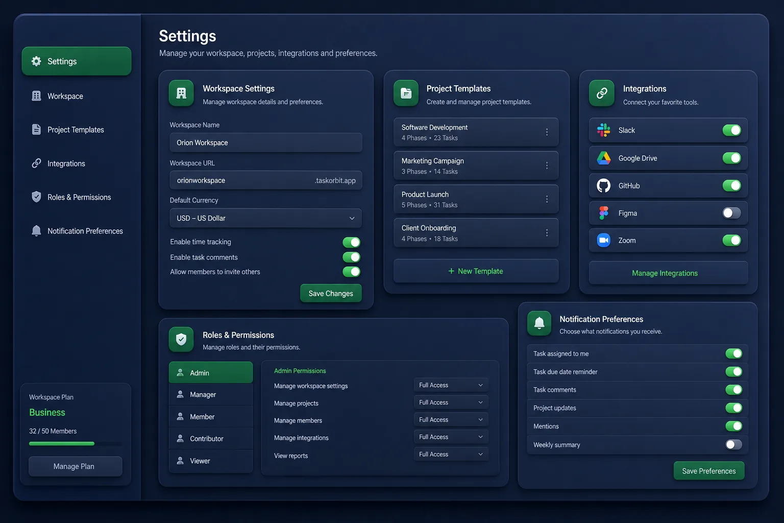 Workflow Automation SaaS — settings and configuration
