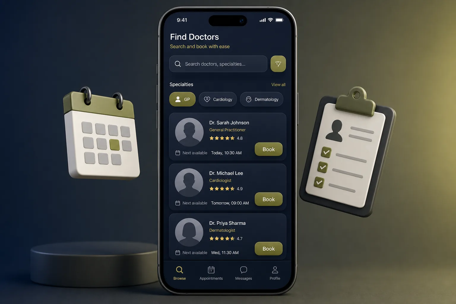Telemedicine App with E-Prescriptions — browse and list view