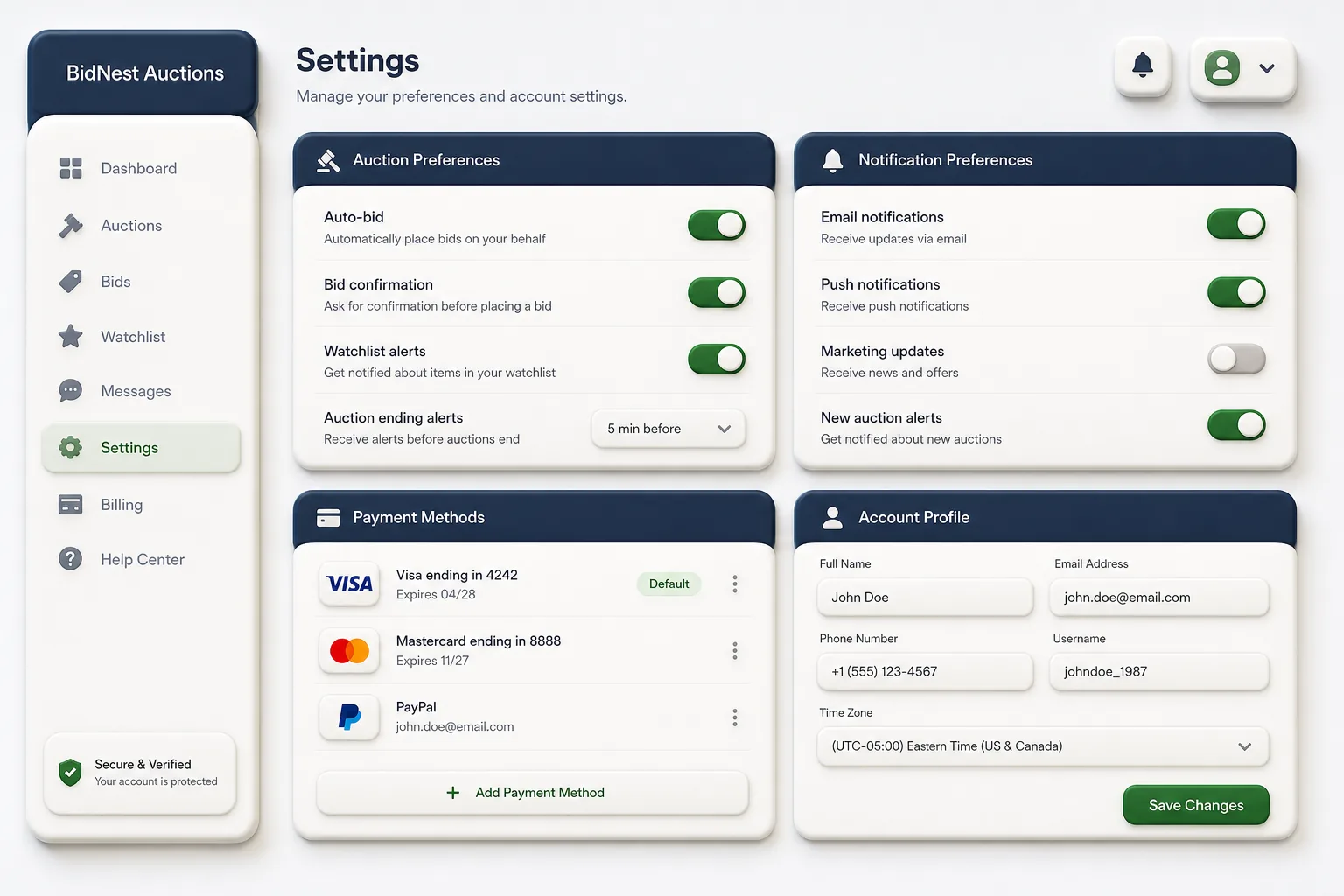 Bid Bear — settings and configuration
