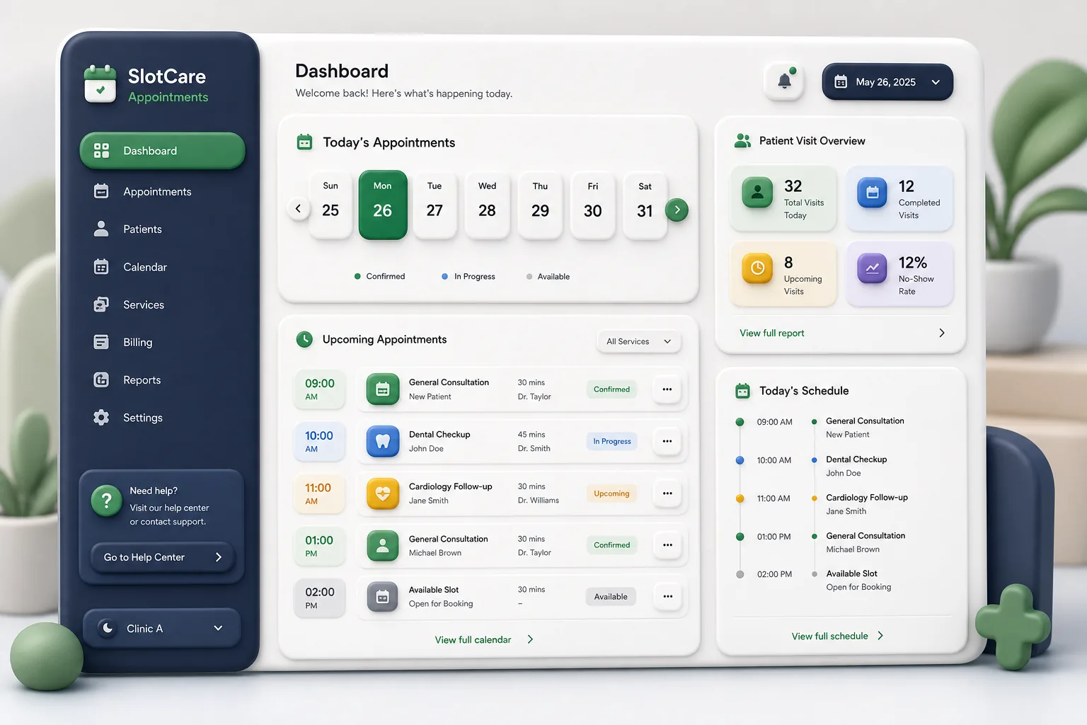 Clinic Appointment Booking Portal — dashboard overview