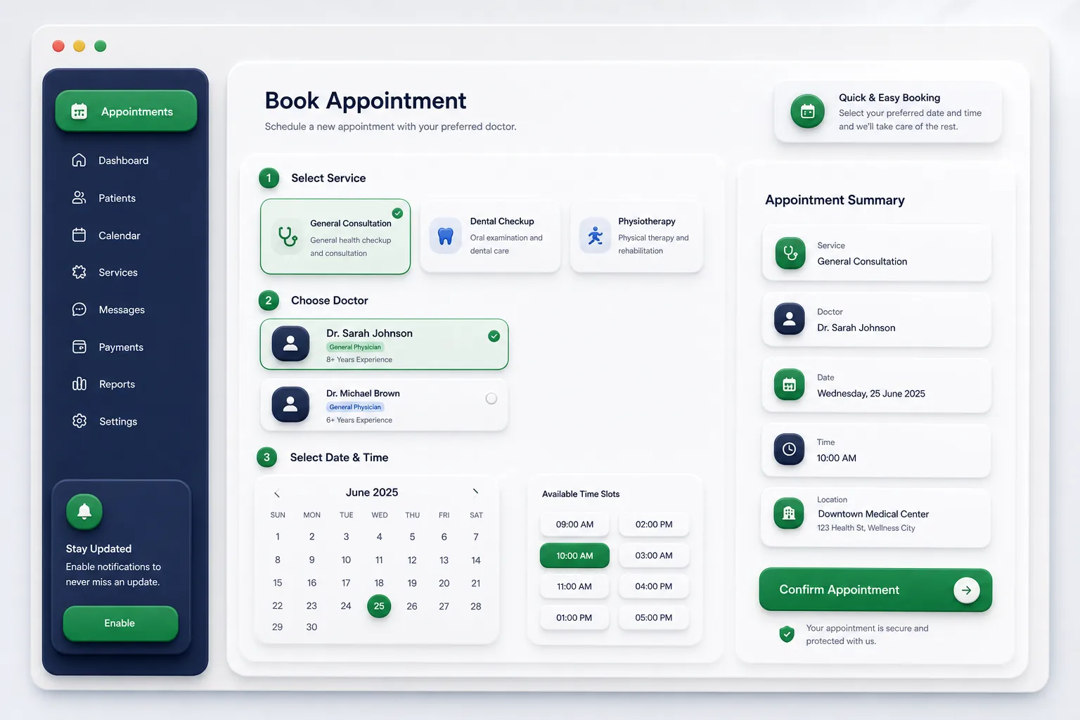 Clinic Appointment Booking Portal — core workflow screen
