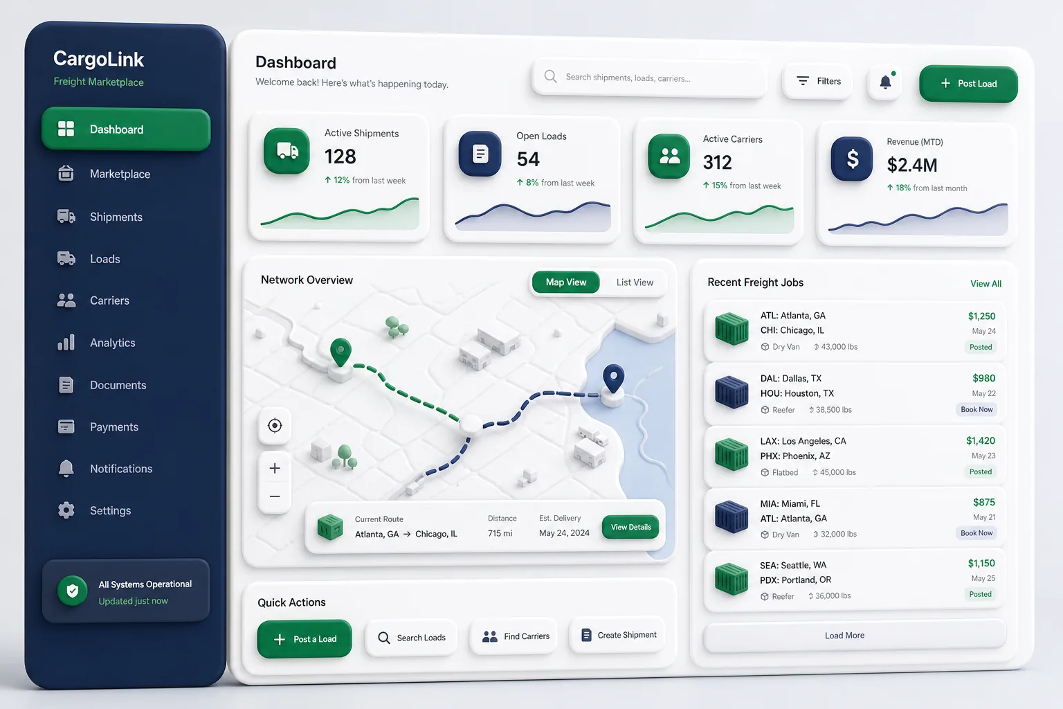 Freight Marketplace with Instant Quotes — dashboard overview
