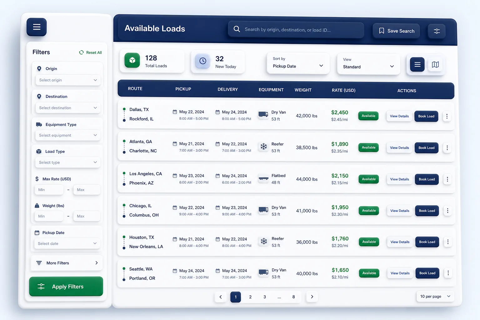 Freight Marketplace with Instant Quotes — browse and list view