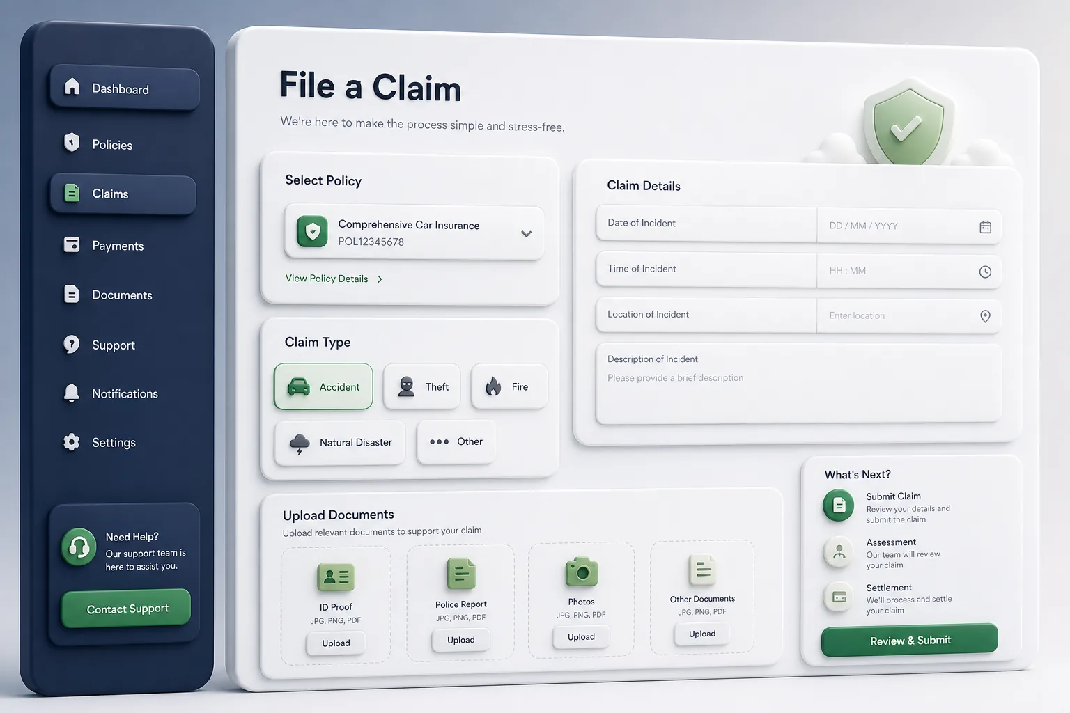 Insurance Policy, Claims and Agent Portal — core workflow screen