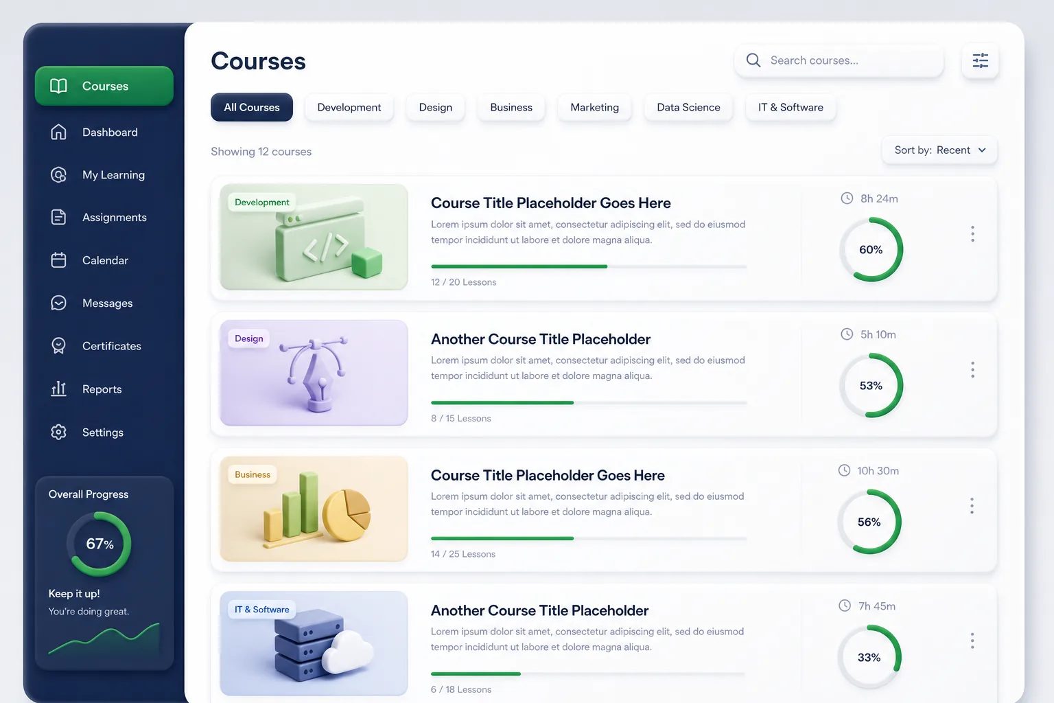 SCORM and xAPI Learning Management System — browse and list view