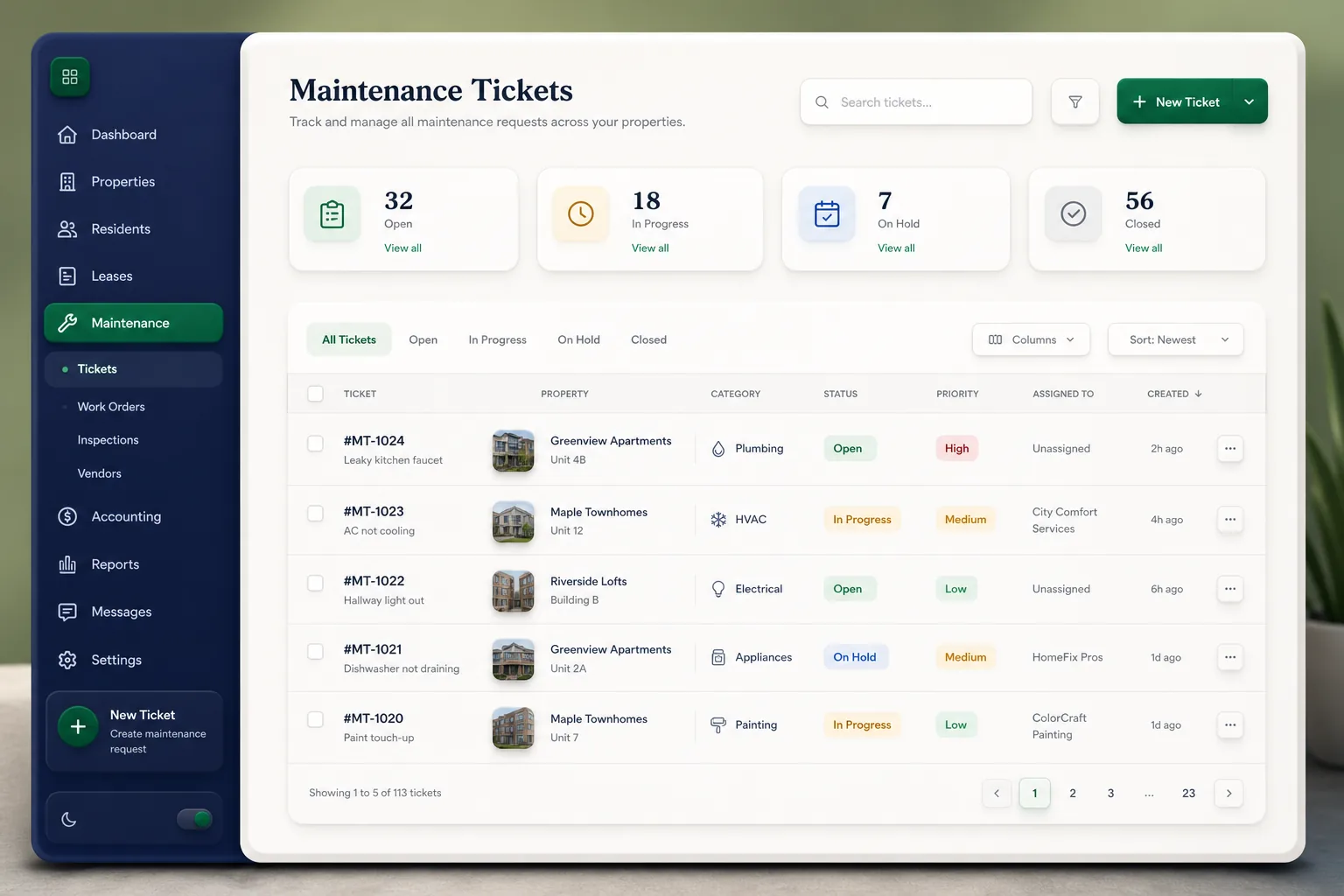 Rental Property Management Platform — browse and list view