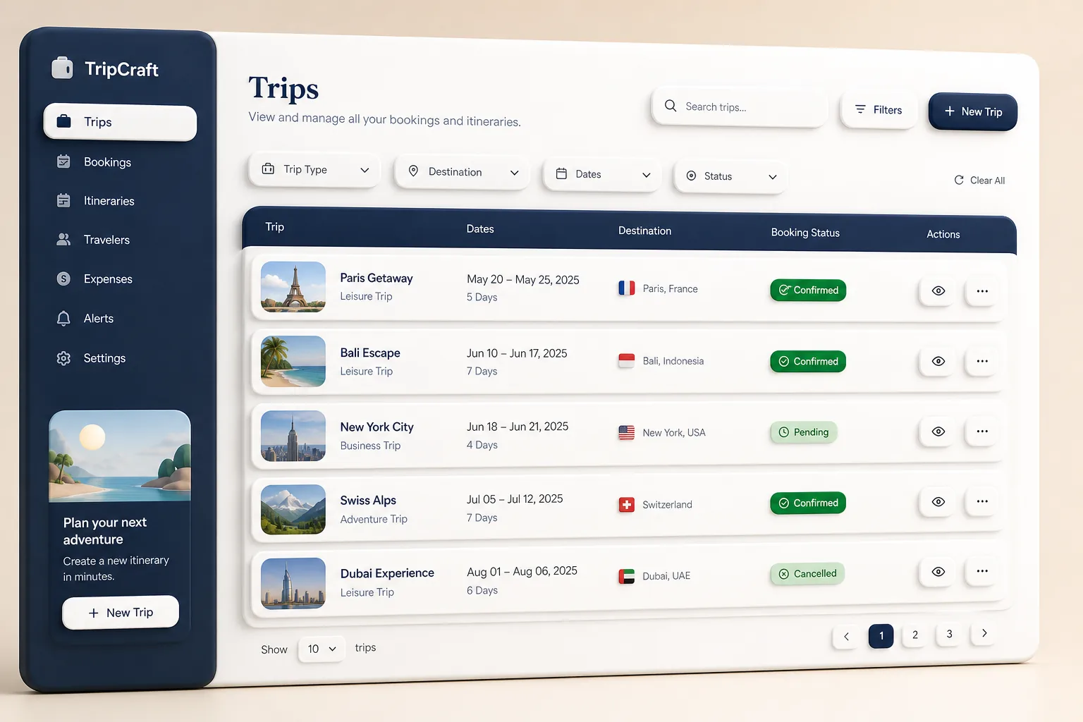 Travel Booking Site with GDS Integration — browse and list view